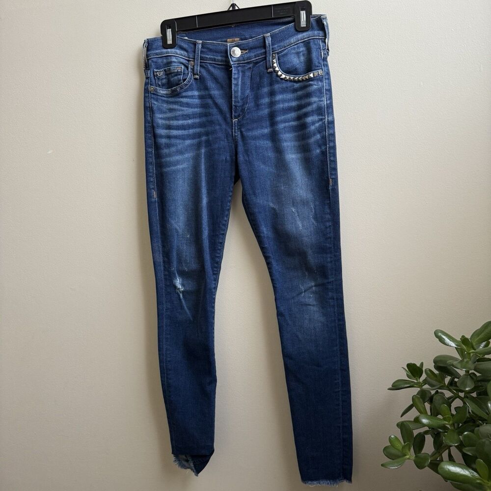 True Religion Halle Mid Rise Women's Super Skinny Studded Denim Jeans Size 26